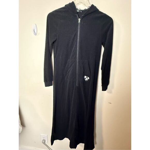 GIRLS CHECKERED HOODED HEART APPLIQUE TERRYCLOTH ROBE - BLACK - 12 SWIM BEACH CO - Picture 2 of 4